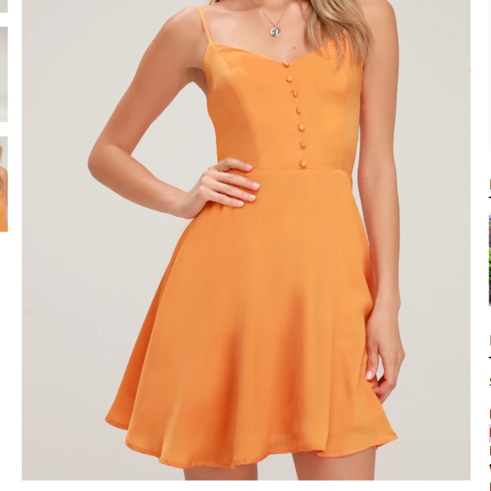Lulu's XS Rebecka Orange Button Front Skater Dress